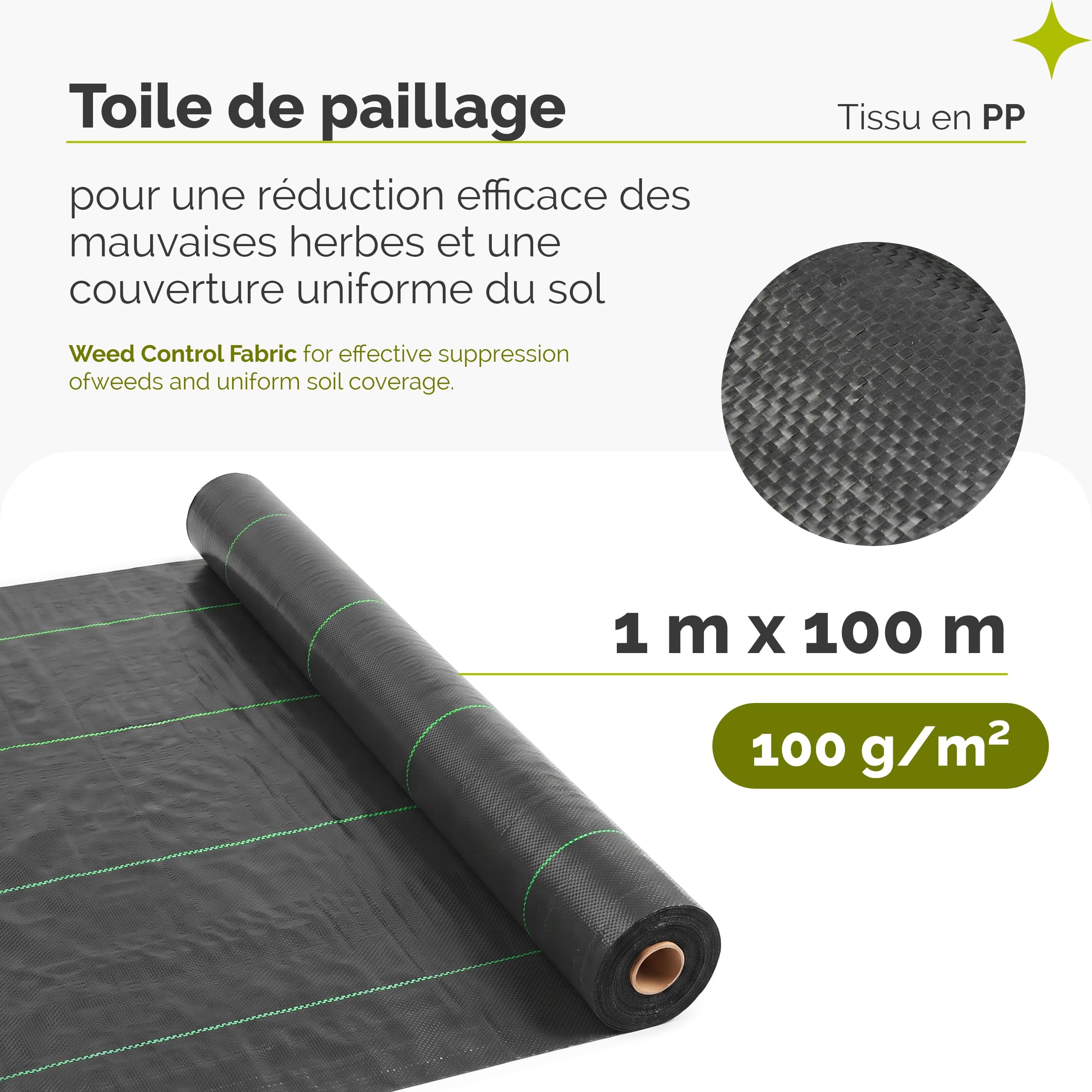 Garronda 1 x 100 m Toile de Paillage 100g/m² Anti-Mauvaises Herbes GD-0192