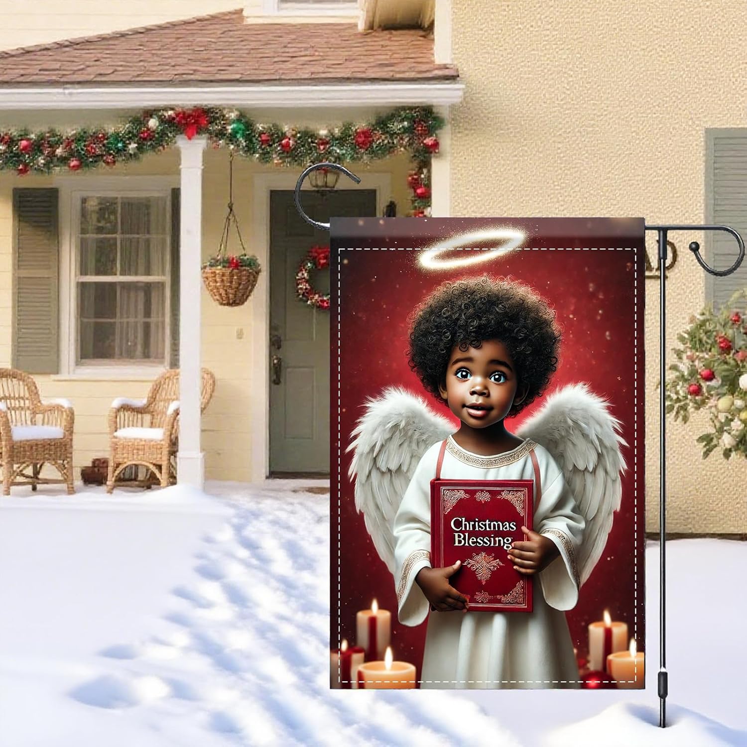 Nuxovilar Christmas Garden Flag 12x18 Inch - Angel with "Christmas Blessing" Scene Decorative Flag - Double-Sided Polyester, Fade Resistant for Outdoor Holiday Decorations - Image 7