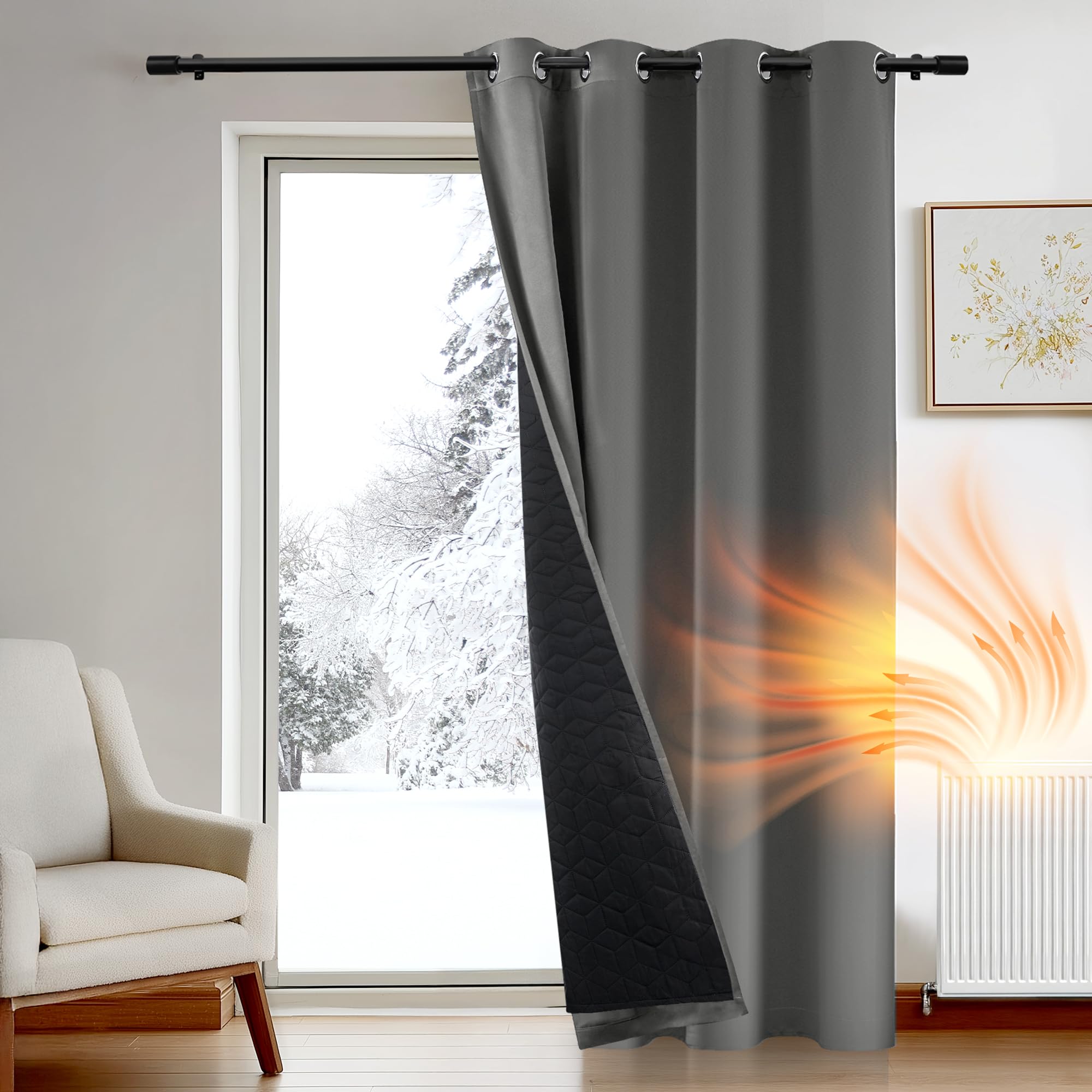 Deconovo Double Layer Thermal Blackout Curtain, Windproof, Heavy, Insulating for Cold and Warm, Suitable for Windows and Doors, 132 x 242 cm, Light Grey, 1 Piece - OEKO-TEX® STANDARD 100 Certified — image 1