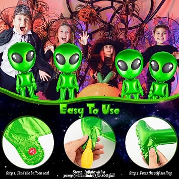 32 Pcs Alien Balloons, Inflatable Alien Foil Balloon Green 32inch