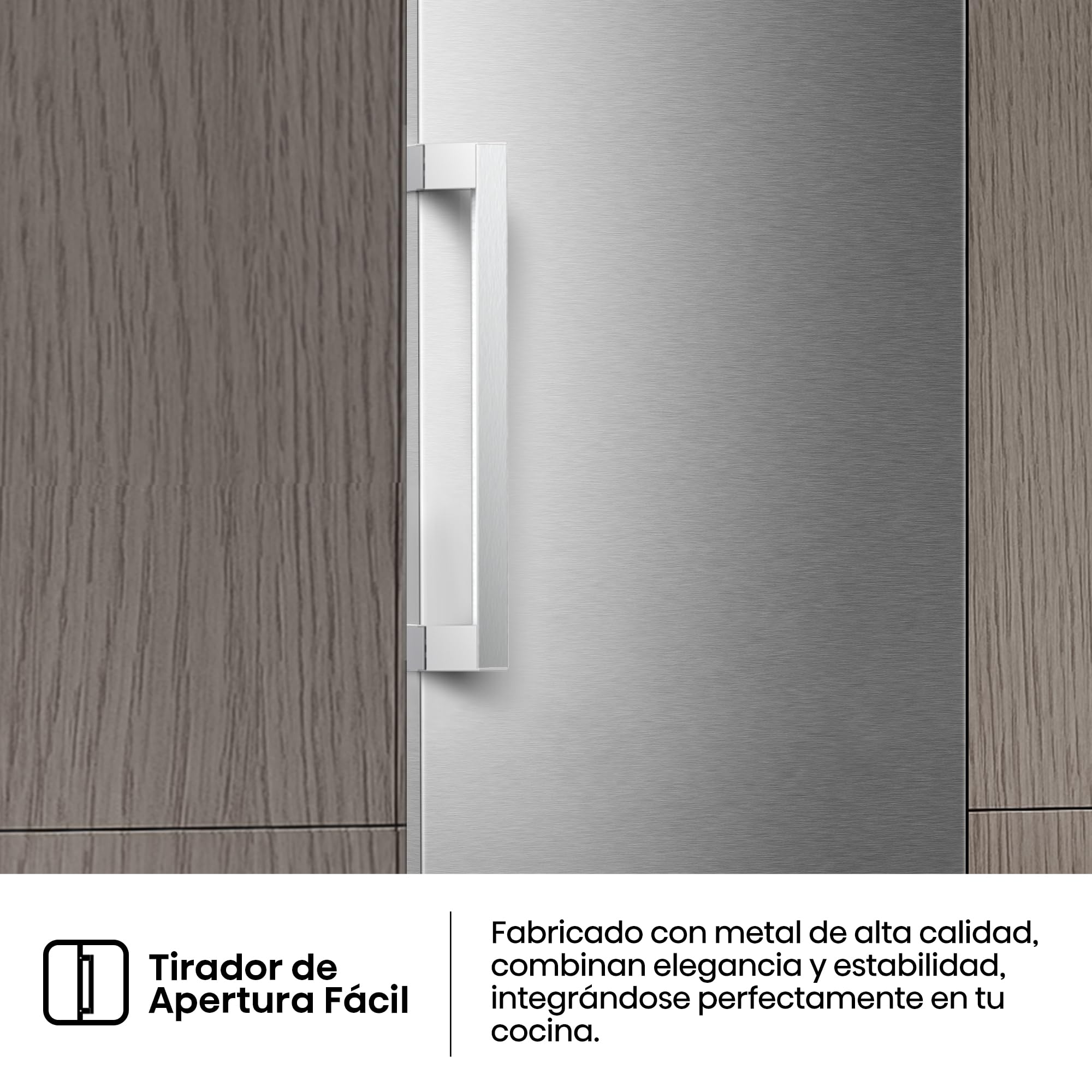 Hisense RL3K370SAIE1 - Frigorífico Una Puerta Total No Frost Kitchen Fit, 372L, 186cm, Ventilación Inferior, Apertura de Puerta 90º, Metal-Tech Cooling, Tirador de Apertura Fácil, WiFi, Inox