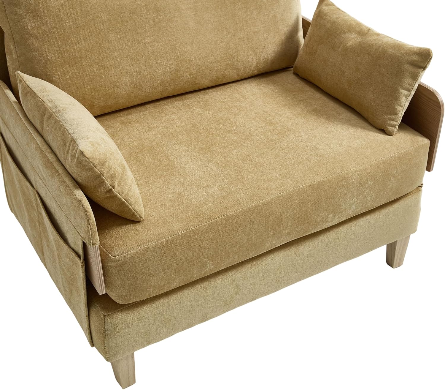 Convertible Single Sofa Chair, Comfy Chenille Sleeper Sofa Bed with Throw Pillows, Foldable Single Chair with Side Pockets for Living Room Bedroom Apartment Small Space(Mustard Yellow)