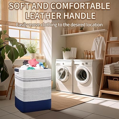 Miniatura 6 de DOFASAYI Cesta de lavandería  Cesta de lavandería rectangular de algodón con asas, cesta decorativa para manta de sala de estar, cesta de