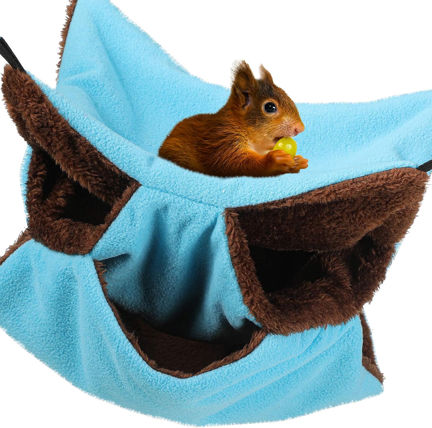 Small Pet Cage Hammock Triple-Layer Pet Hammock Fleece Cage Hanging Hammock Sugar Glider Hammock Bed for Chinchilla Parrot Guinea-Pig Ferret Squirrel Hamster Rat (Blue and Brown)