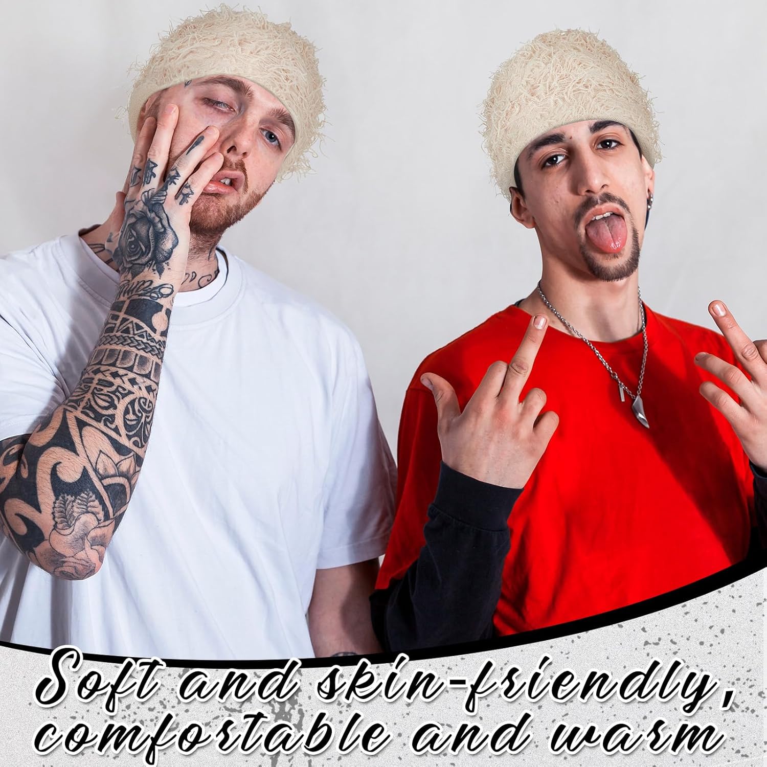 Chuarry Distressed Knitted Beanie Fuzzy Winter Hats Thick Warm Y2k Beanie Snow Knit Cap Skull for Women Men - Image 5