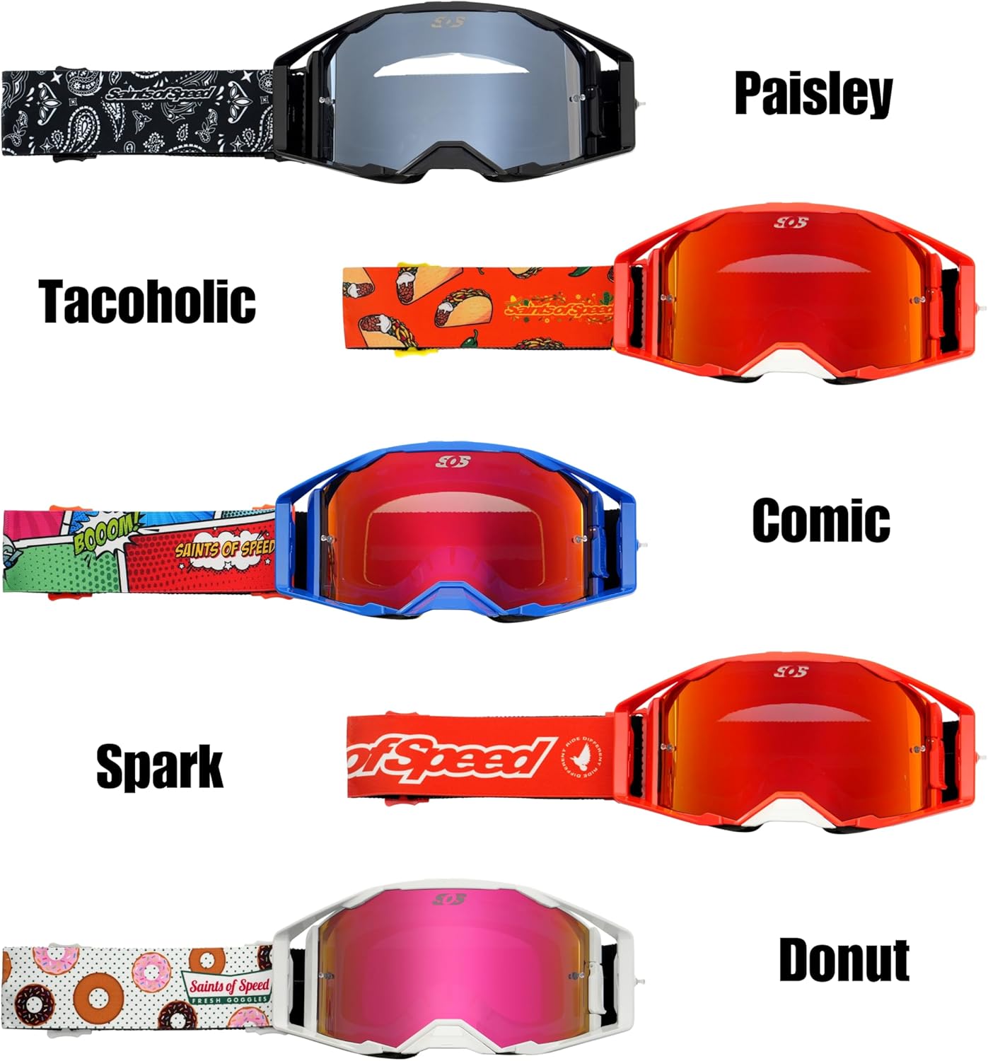 Saints of Speed Anthem Dirt Bike Goggles – Motorcycle Goggles for Motocross, MX, MTB, SXS, Fog & Scratch-Defying, UV Defense, Interchangeable Lenses (Spark)