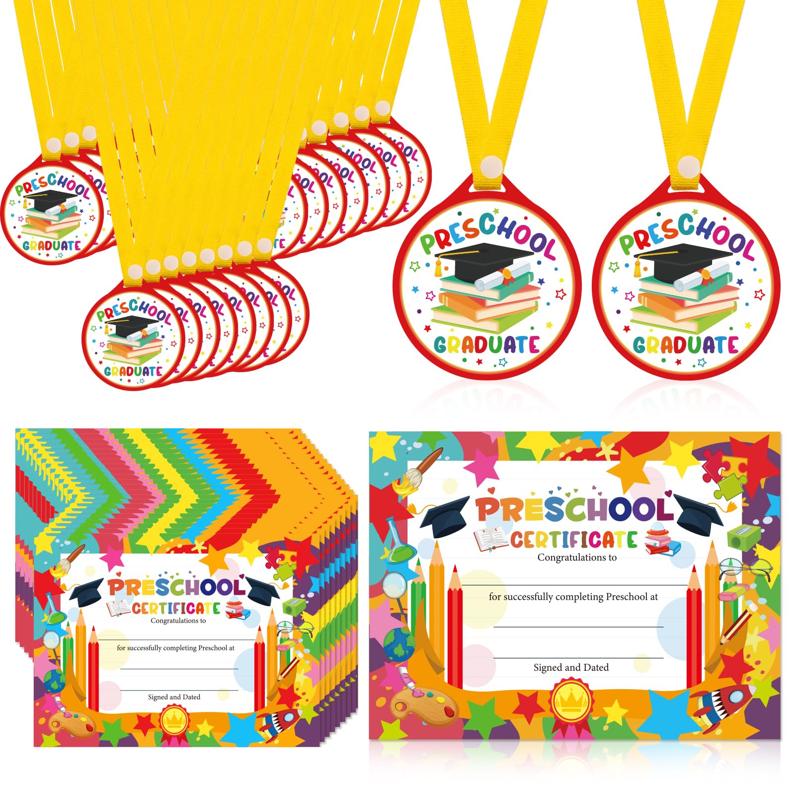 Innovoscape 48Pcs Preschool Kindergarten Graduation Award Medals and Certificates for Kids, Preschool Kindergarten Graduation Diploma and Medals Pre-K