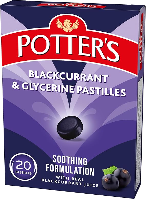 Potter's Blackcurrant & Glycerine Pastilles, 20 Pastilles | Soothing Formulation