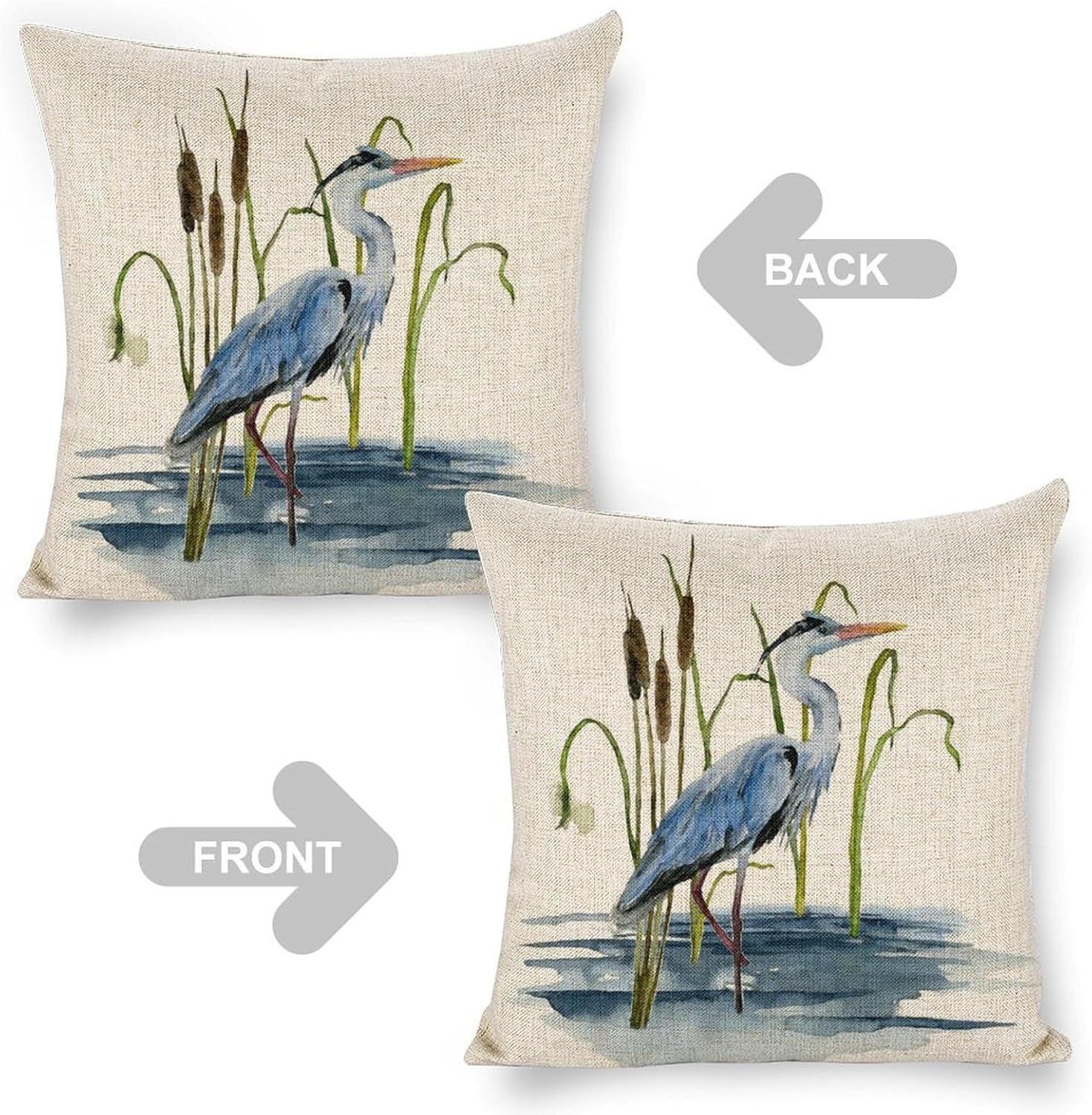 Heron in Weeds Throw Pillow Cover 18×18 Inch Linen Pillowcase,for Sofa Car Bedroom Cushion Cover - Image 6