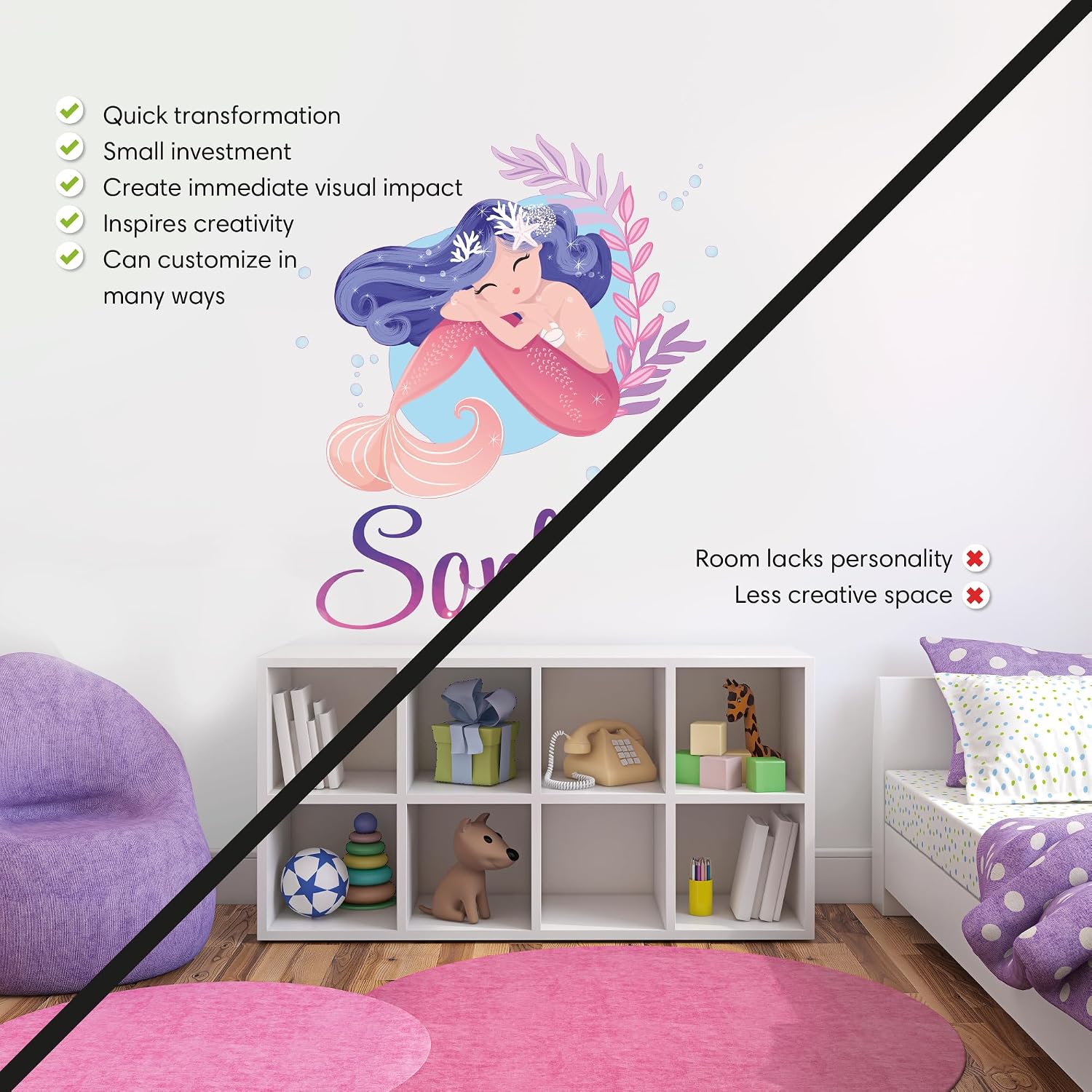 Enchanting Mermaid Wall Decals | Themed Room and Bathroom Decor for Girls | Perfect Bedroom and Name Nursery Decoration (Sleep Mermaid)