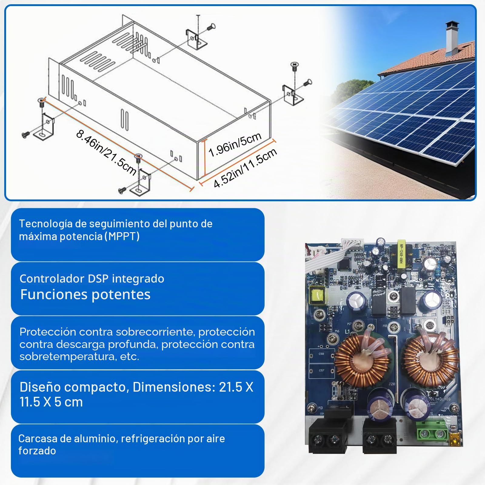 Regulador de Carga Solar MPPT 60A (WiFi) con Pantalla LCD | Regulador MPPT, Control por APP, Máx. 2800W PV, para baterías de 12V, 24V y 48V