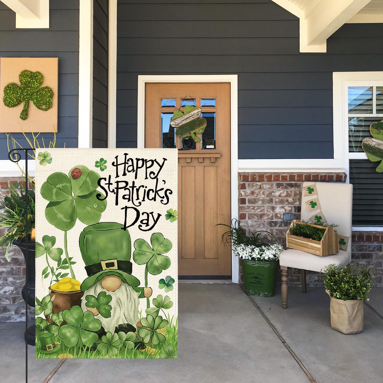 AVOIN colorlife Happy St Patricks Day Garden Flag 12x18 Inch Double Sided Outside, Leprechaun Gnome Lucky Clover Holiday Yard Outdoor Flag - Image 2
