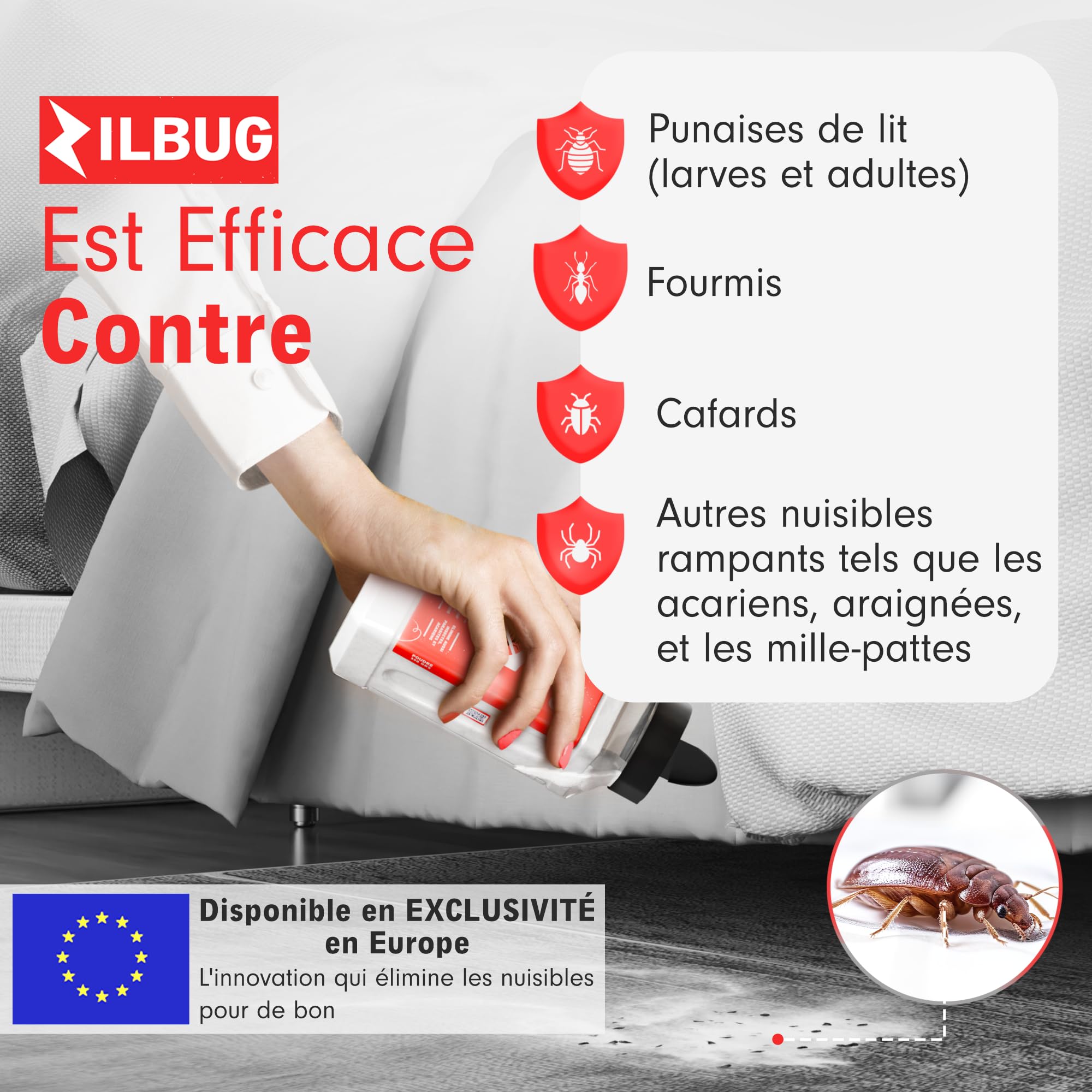 Professionnel | Tue jusqu’à 100% des Punaises & Cafards en 48h | 100% Naturel | Traitement Choc Anti Punaise de Lit Ultra Efficace & Immédiate | Exclusivité en Europe