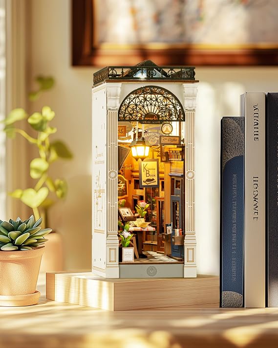 Rolife DIY Book Nook Kit 3D Wooden Puzzle for Adults - European Arcade Street Scene 10 Miniature House Kits Booknook with LED Bookshelf Decor Craft Creative Gift for Mom Dad Teens