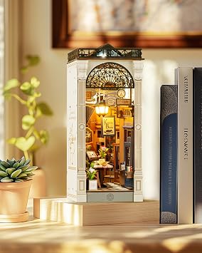 Rolife DIY Book Nook Kit 3D Wooden Puzzle for Adults - European Arcade Street Scene 10 Miniature House Kits Booknook with LED Bookshelf Decor Craft Creative Gift for Mom Dad Teens