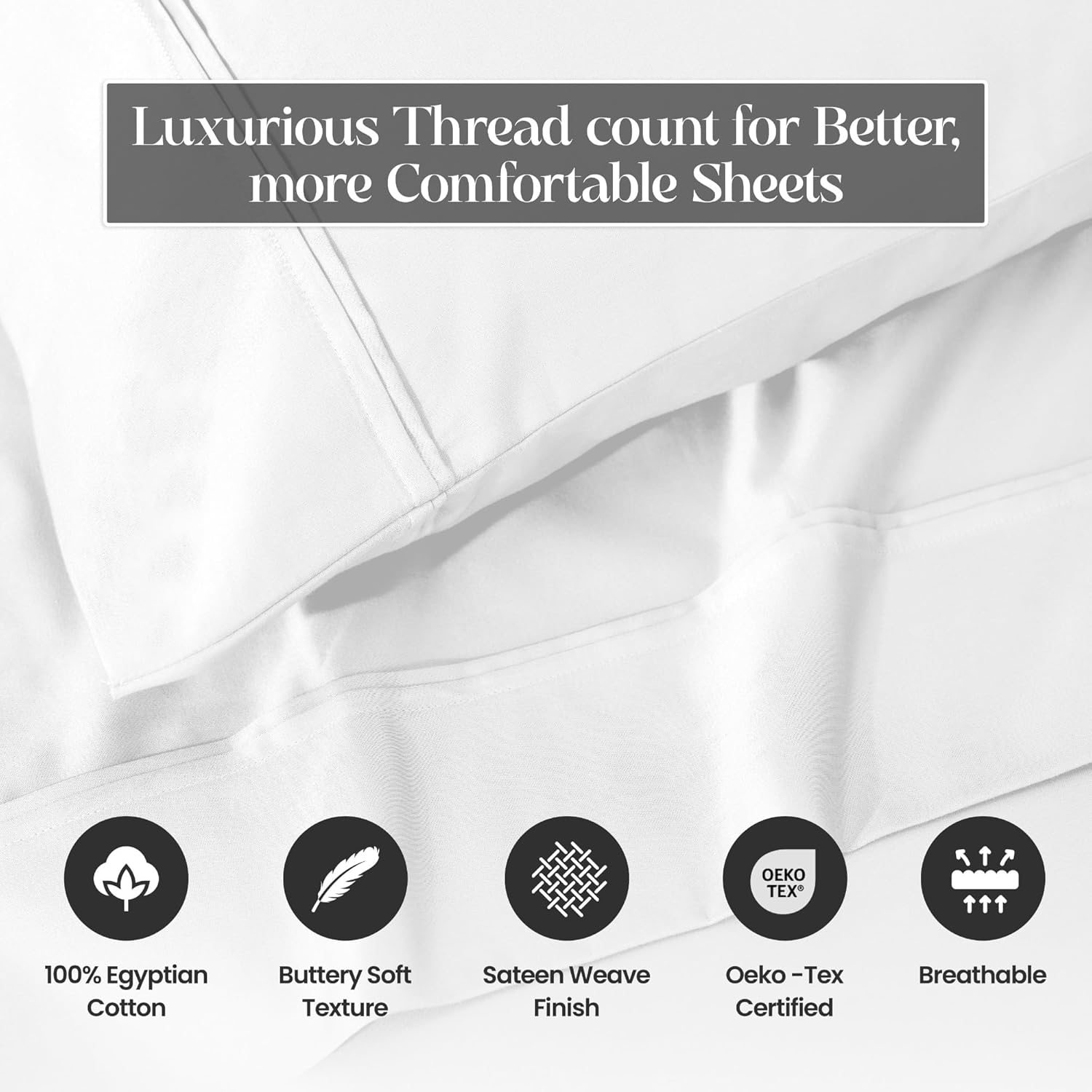 Superior 1200 Thread Count Egyptian Cotton Sheet Set, Bedroom Sheets, Modern Home Essentials, Luxury Bedding, 1 Elastic Deep Pocket Fitted Bed Sheet, 1 Flat Sheet, 2 Pillowcases, Full, White Z