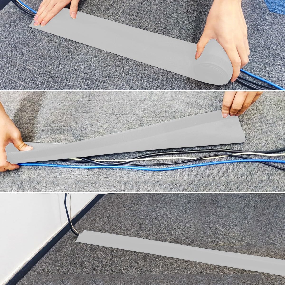 Floor Cable Covers,20 Feet Cord Cover Wire Protector Cable Wire Storage Cover Used to Protect The Cable and Prevent Tripping Over The Cords (Gray) - Image 3