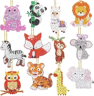 Adecortalk 12 Pcs Diamonds Art for Kids, Animals Art Painting Keychains Kits by Numbers Creat Your Own Gem DIY Diamond Art Hanging Key Rings for Kids Adult Beginners Craft Oranments Party Gifts