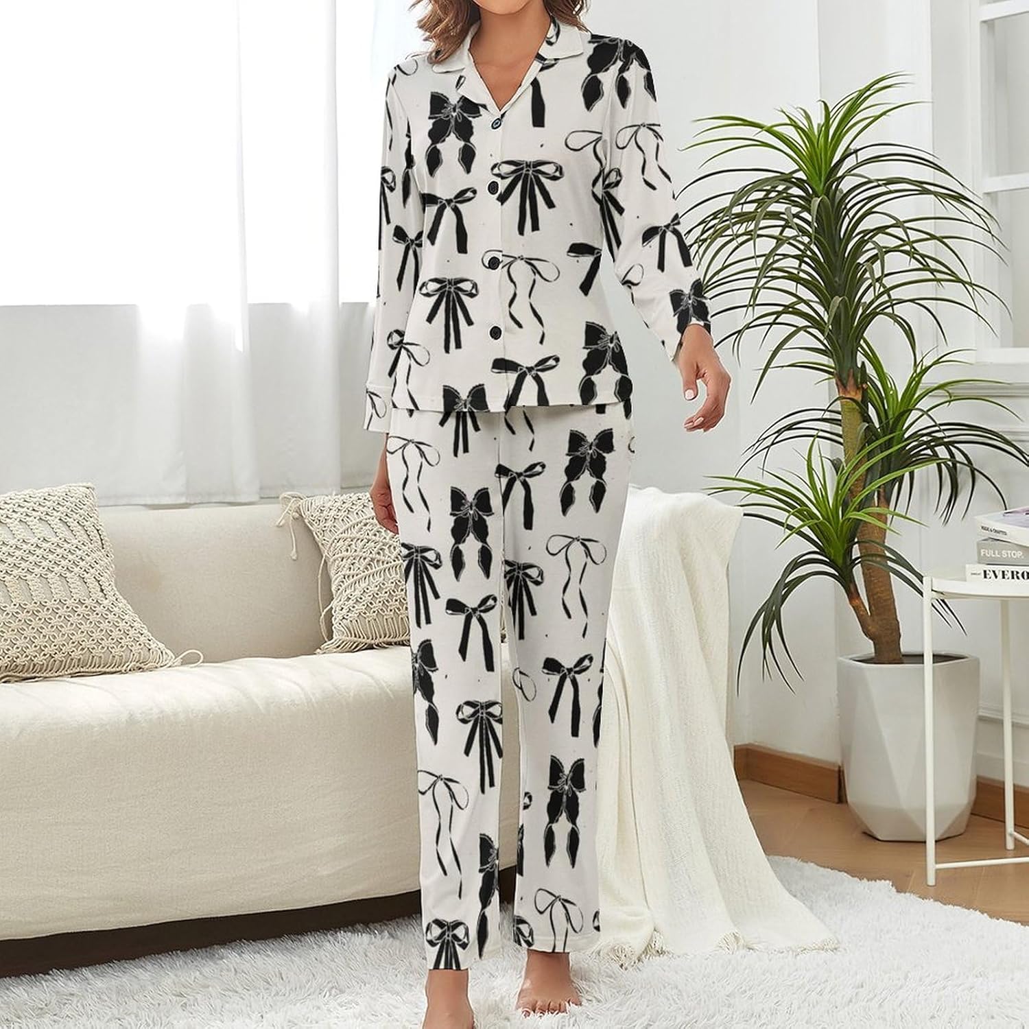 Women's Pajama Set Long Sleeve Button-Down Sleepwear 2-Piece Set with Pockets - Image 2