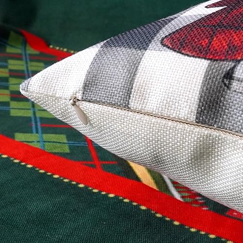 Miniatura 5 de ONWAY Juego de 2 fundas de almohada de Navidad de 18 x 18 pulgadas, diseño de árboles rojos y verdes a cuadros negros, fundas de almohada lumbares