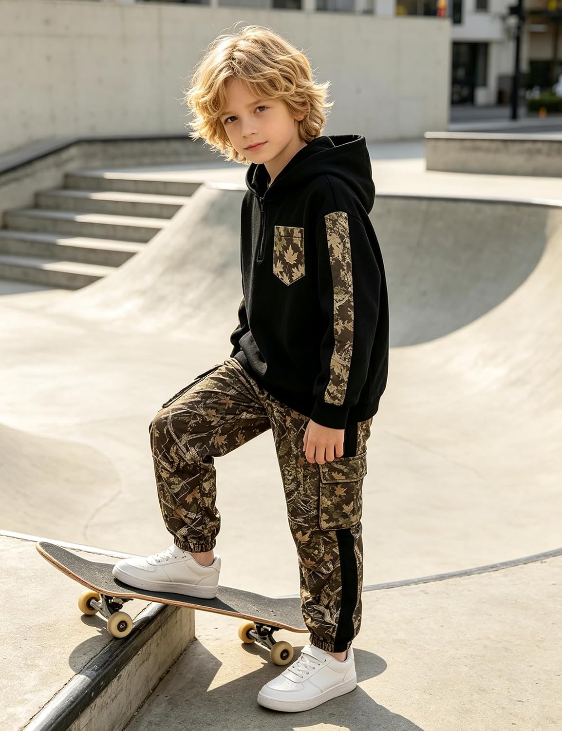 Clothes for Boys Camo Hooded Sweatshirt and Pants Set Size 6-16