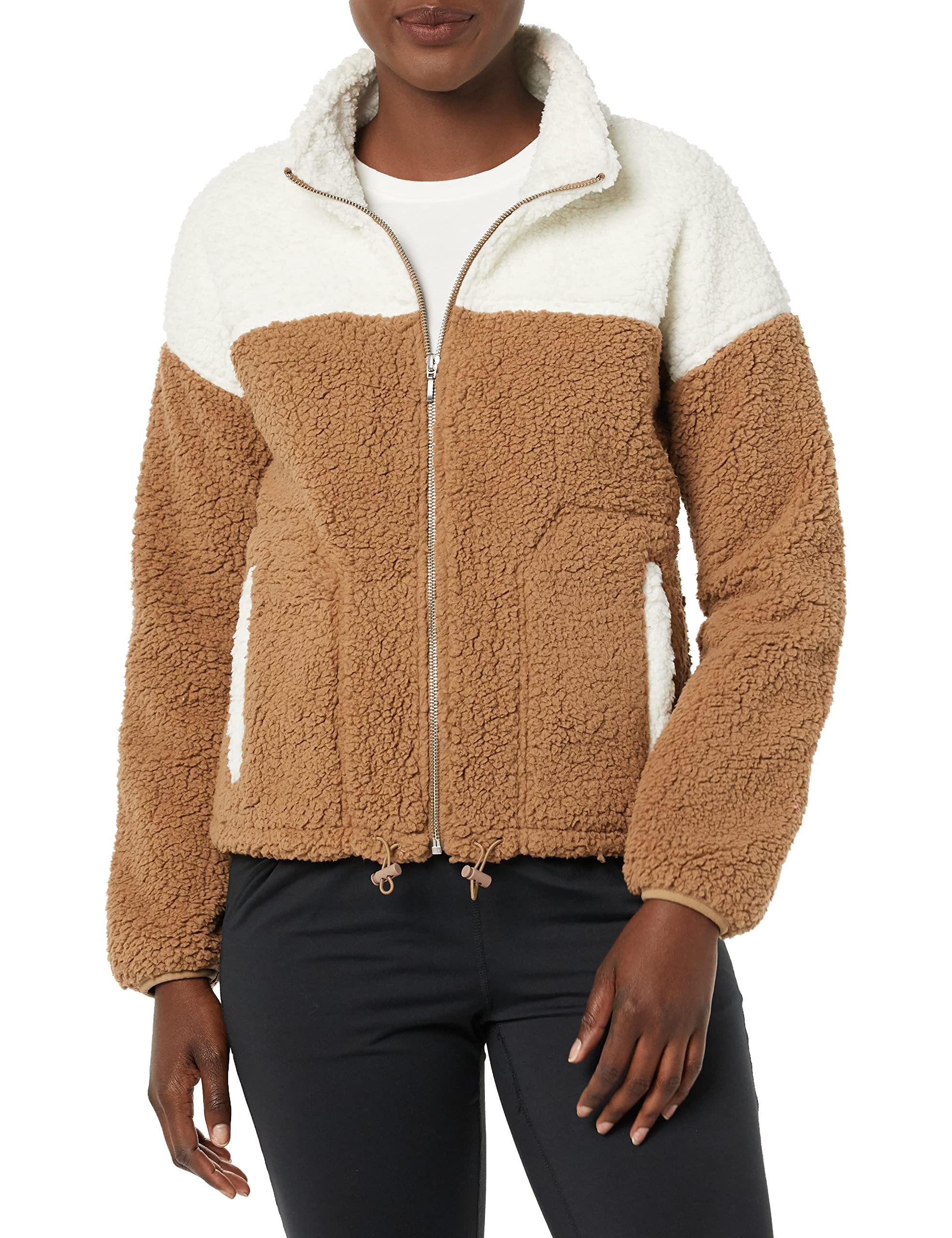 Amazon Essentials Women's Long Sleeve Fleece Zip-Up Sherpa Lined Jacket with Stand Neck, Ivory Tan Shearling, XX-Large