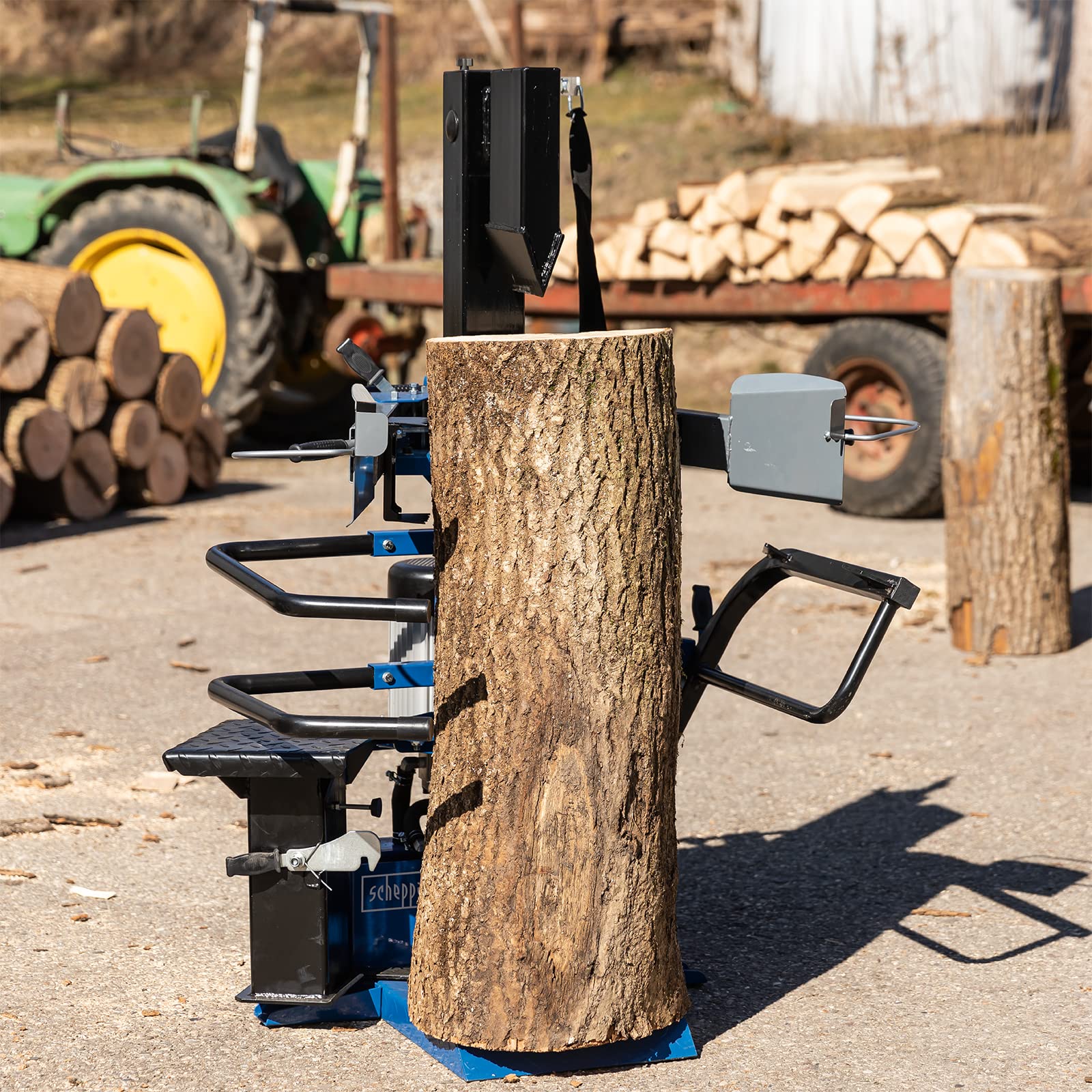 Scheppach Compact 10t Meterholz Holzspalter stehend 400V | 10 Tonnen Spaltkraft | 3500W Leistung | Holzlänge 1070mm / max. Ø 380mm | schwenkbarer Tisch | Hartholz & Weichholz - mit Fahrvorrichtung