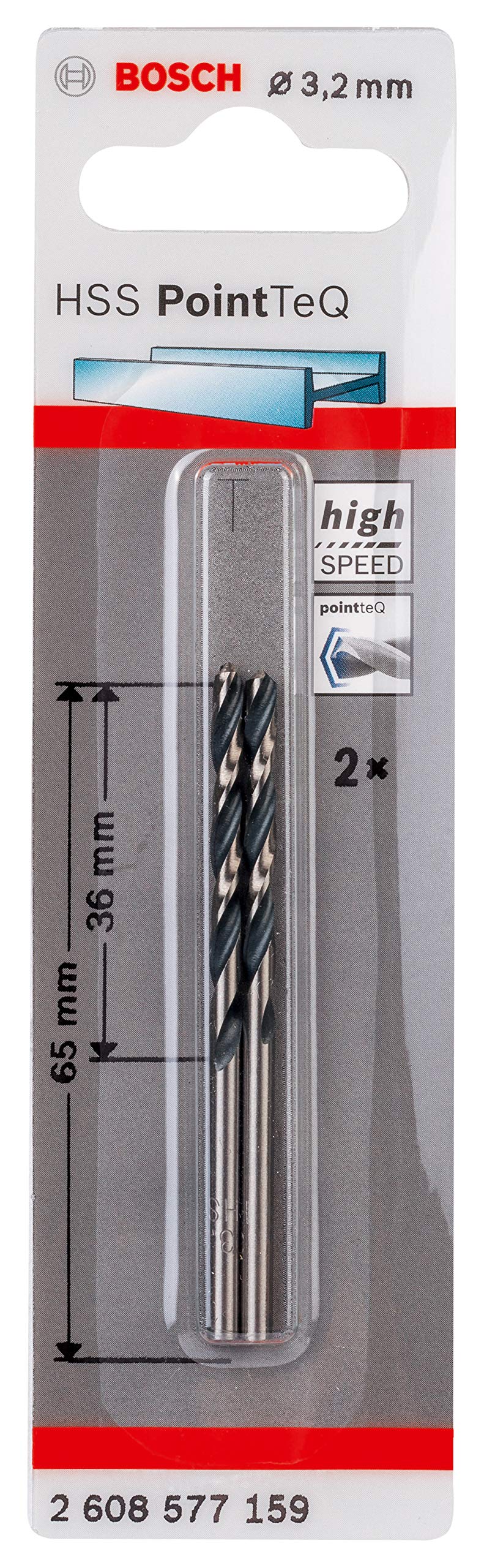 Bosch 2608577159 Metal Drill Bit 3.20mm PointTeQ for Quick Metal D...
