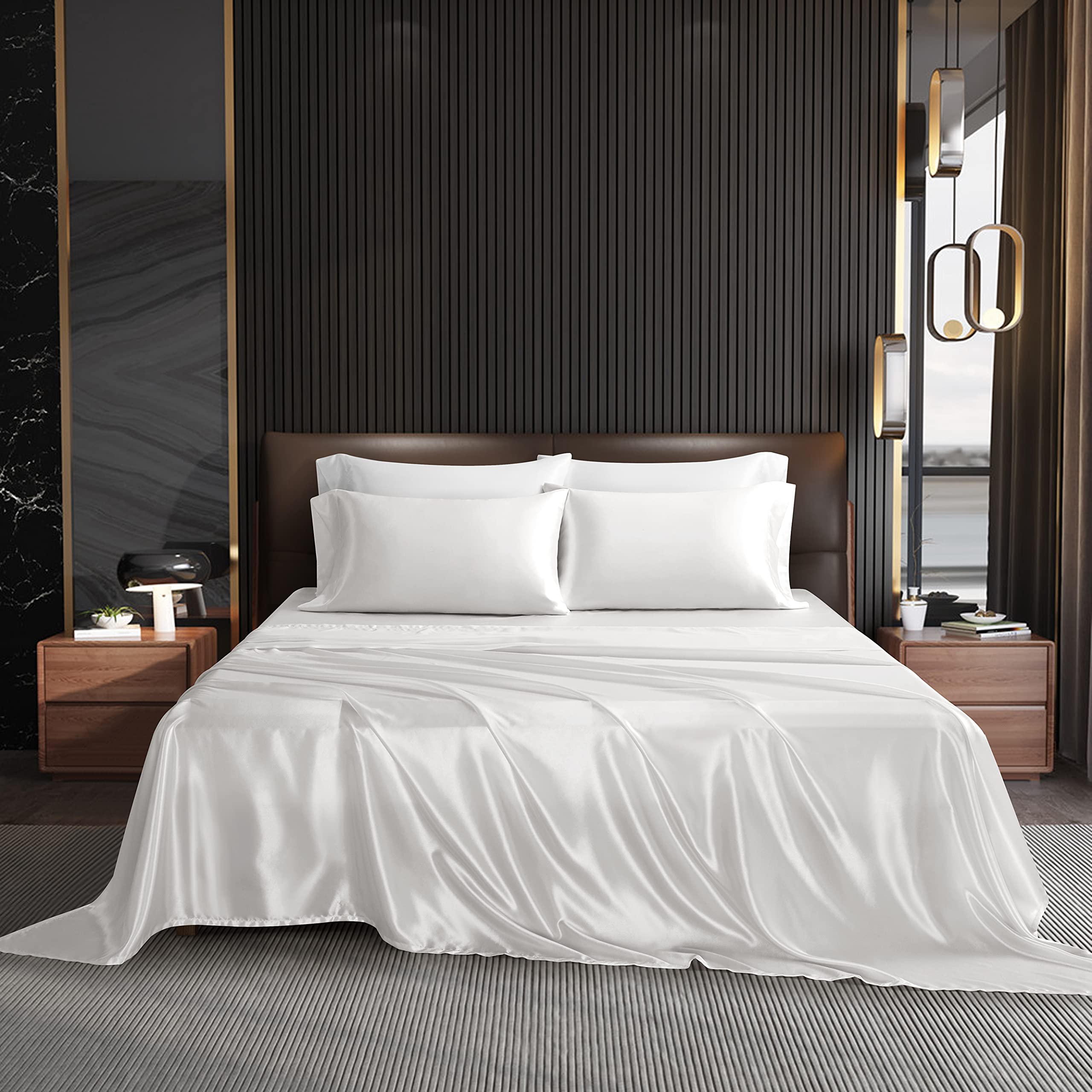 Parure de lit en satin grand confort pour chambre parentale blanche