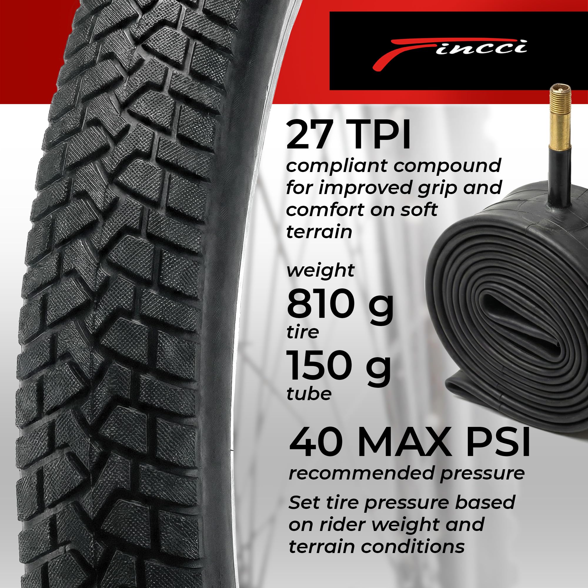 Fincci Pneu BMX 20 Pouces 20x2.10 ETRTO 56-406 Kit avec Chambre Schrader | Pneu Pliable avec Protection Anti-Crevaison Nylon de 2.5 mm et Carcasse 27 TPI pour Tricycle, Route et BMX Freestyle