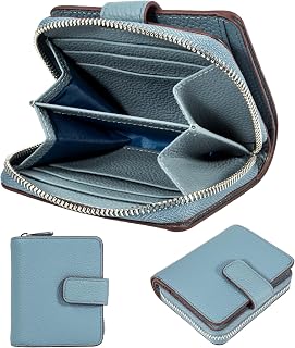 Purses for Women Small RFID Wallet with 15 Card Holder Soft Leather Slim Card Wallet Includes Coin Purse (Dusty Blue)