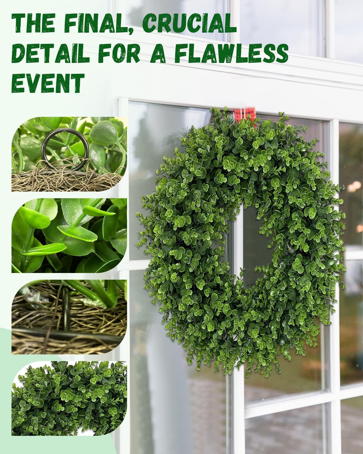 2Pcs Wreaths 26" Boxwood Wreath for Front Door, Faux Round Boxwood Wreath, All Season Outdoor & Indoor Window, Porch Wall Decor. Day Farmhouse Wedding Home Greenery Decoration.