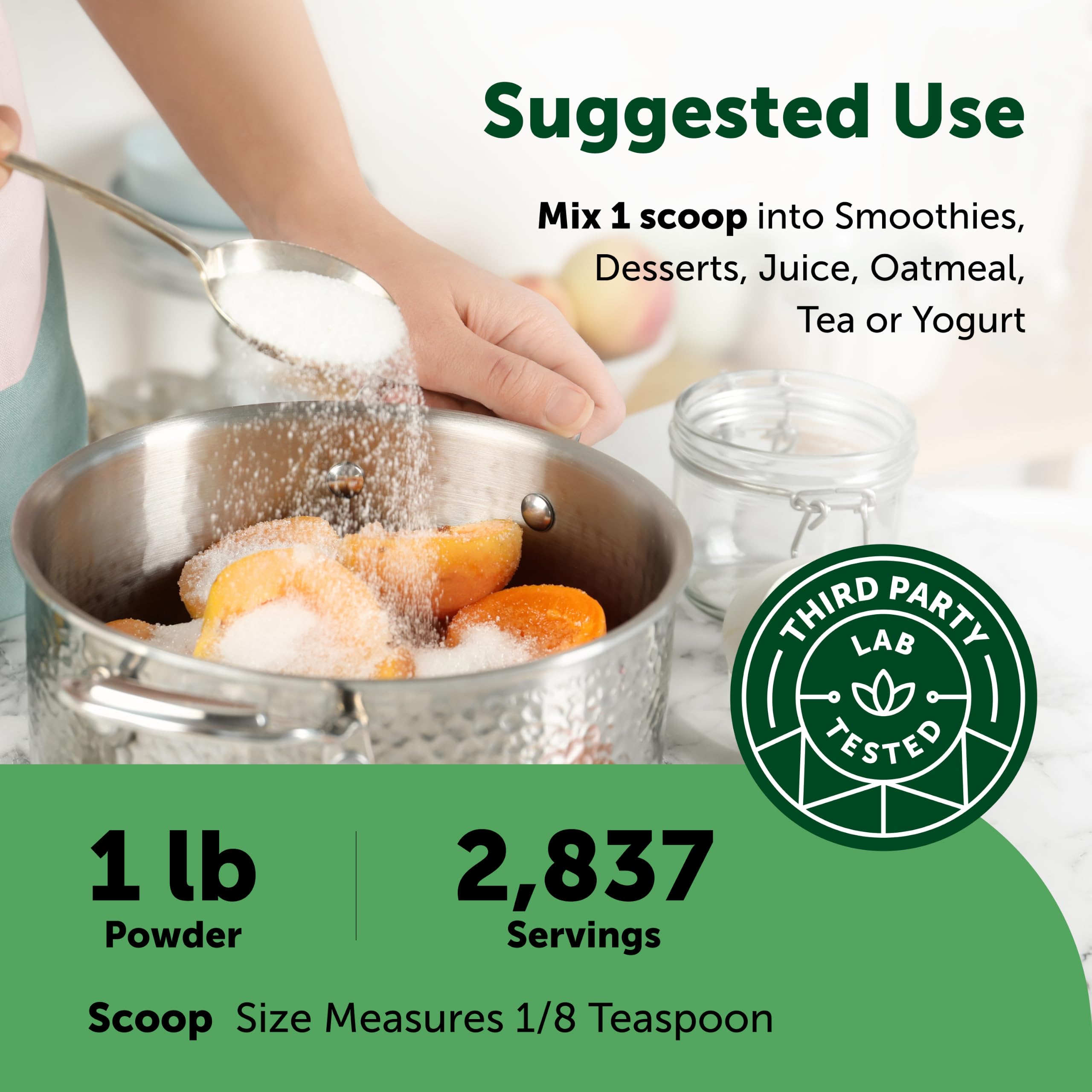 Micro Ingredients Pure Organic Stevia Extract Powder, 1 lb, No Additives | 2837 Servings, Stevia Green Leaf Reb-A, Sugar-Free 0 Calories, Natural Sweetener, Sugar Substitute, Keto & Vegan Friendly — Amazon image 5