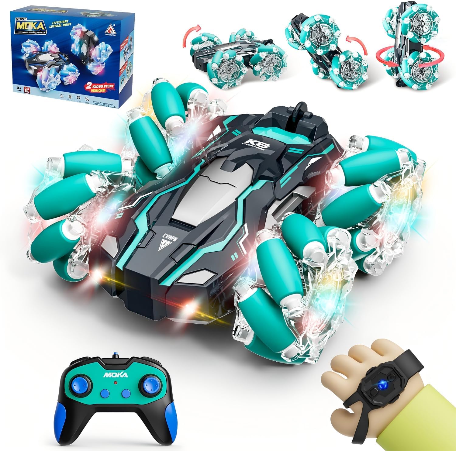 Highspeed 1:16 Scale 15 KM/H Gesture Sensing RC Stunt Car Toddler Toy, 4WD RC Car with LED Lights, 2.4GHz Gesture Control Sensing Sensitive & Strong Battery Toys Suitable for Mother's Day/Birthday