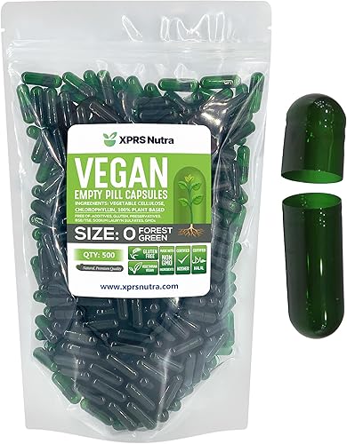 XPRS Nutra Cápsulas vacías de tamaño 0  500 cápsulas veganas vacías  Cápsulas expresas cápsulas vacías vegetarianas  Relleno de cápsulas vegetales