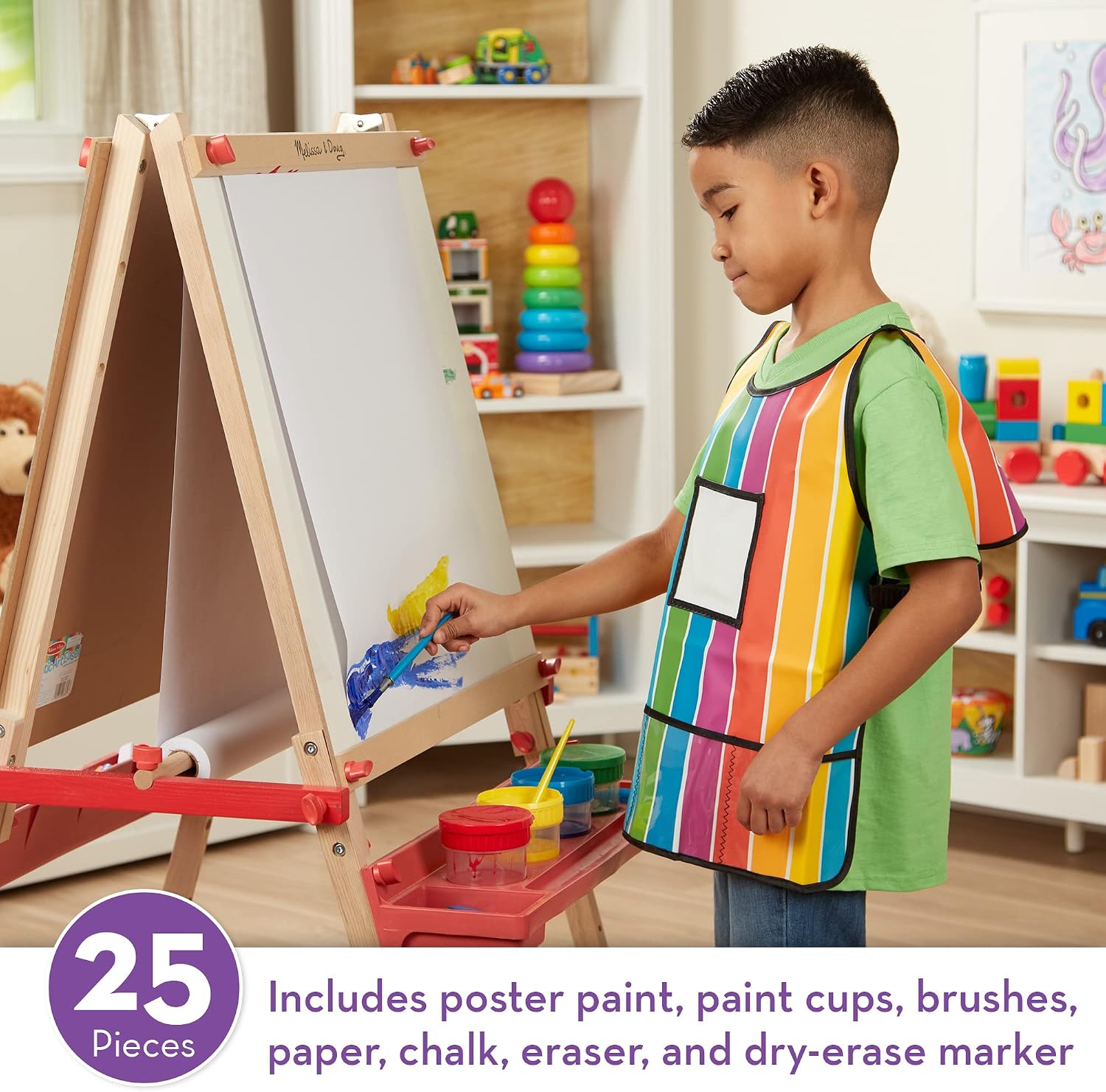 Melissa & Doug Easel Accessory Set - Paint, Cups, Brushes, Chalk, Paper, Dry-Erase Marker - FSC-Certified Materials