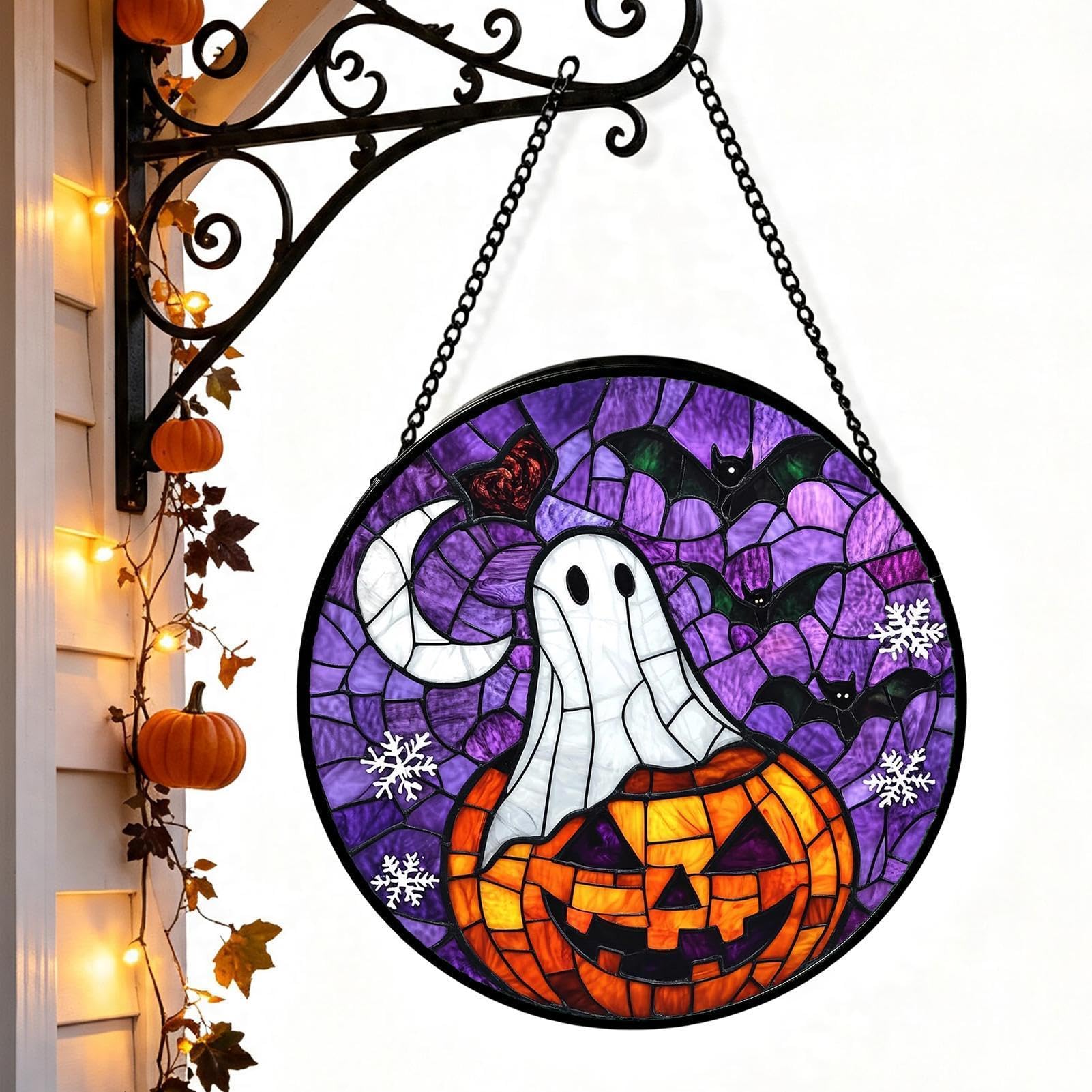 Atrapasol de Halloween de vidrio con calabaza para decoración de ventanas y puertas