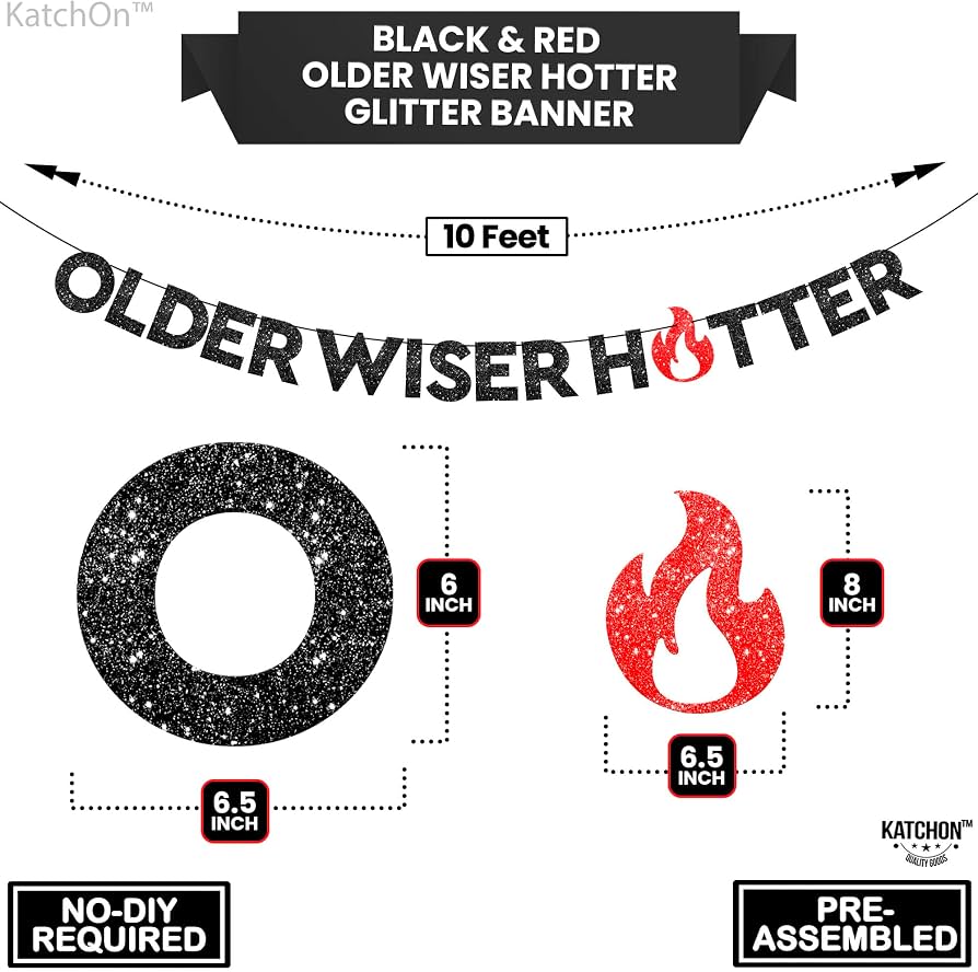 KatchOn Glitter "Older Wiser Hotter" Birthday Banner - 10 Feet, Pre-Assembled, Pink & Gold - View #2