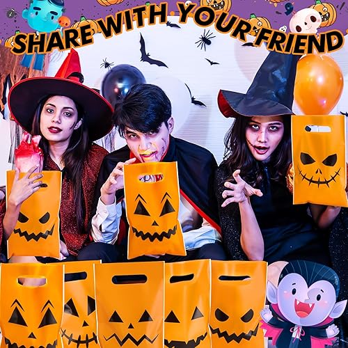 Miniatura 7 de 480 bolsas de plástico de Halloween, bolsas de golosinas de calabaza, dulces de plástico, bolsas de regalo con asa, bolsas de regalo de fiesta de