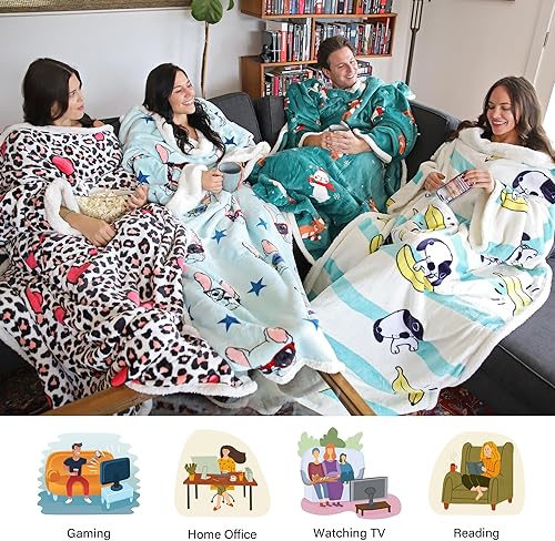 Miniatura 2 de Catalonia Manta de sherpa de leopardo con mangas y brazos, cómoda manta de TV con mangas, manta grande y cómoda para mujeres y hombres, regalo para