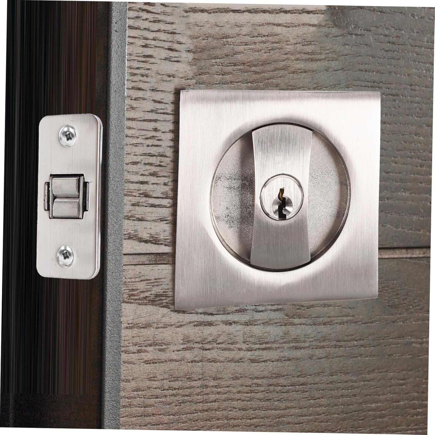 Modern Brushed Zinc Alloy Pocket Door Lock with Keys Invisible Embedded Privacy Lock Hardware Metal Construction Easy DIY Installation for Home Interior