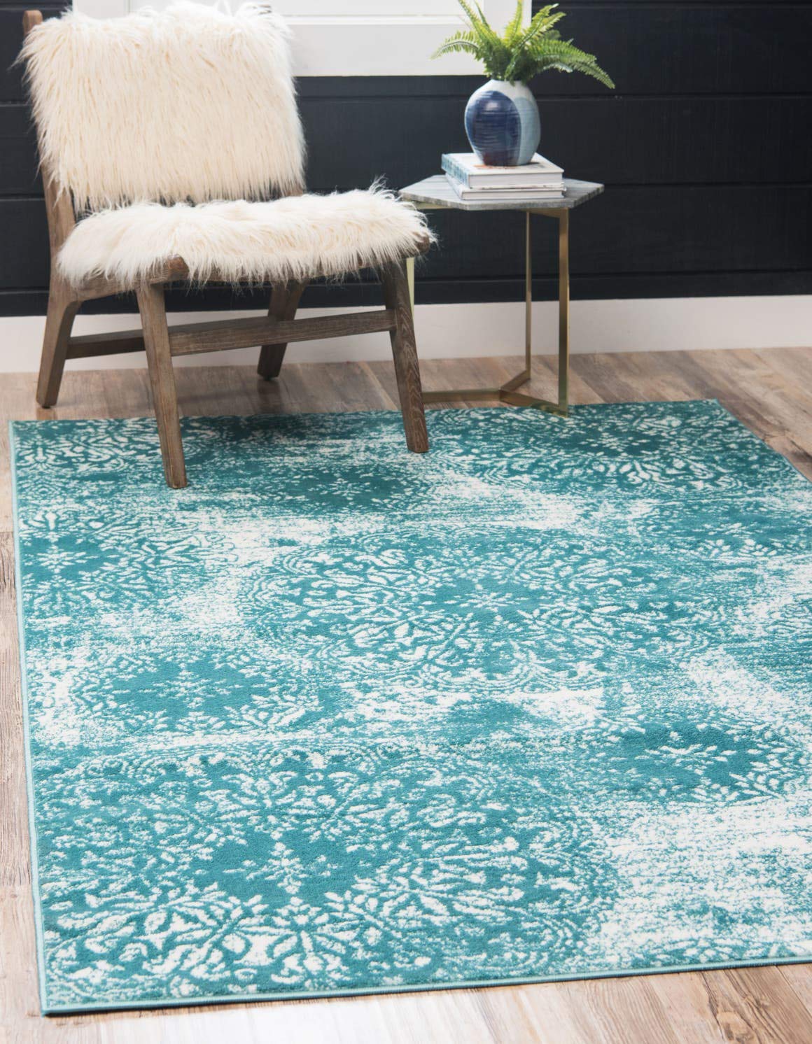 Unique Loom Sofia Collection Area Rug - Grand (7' 1" x 10' Rectangle, Turquoise/ Ivory)