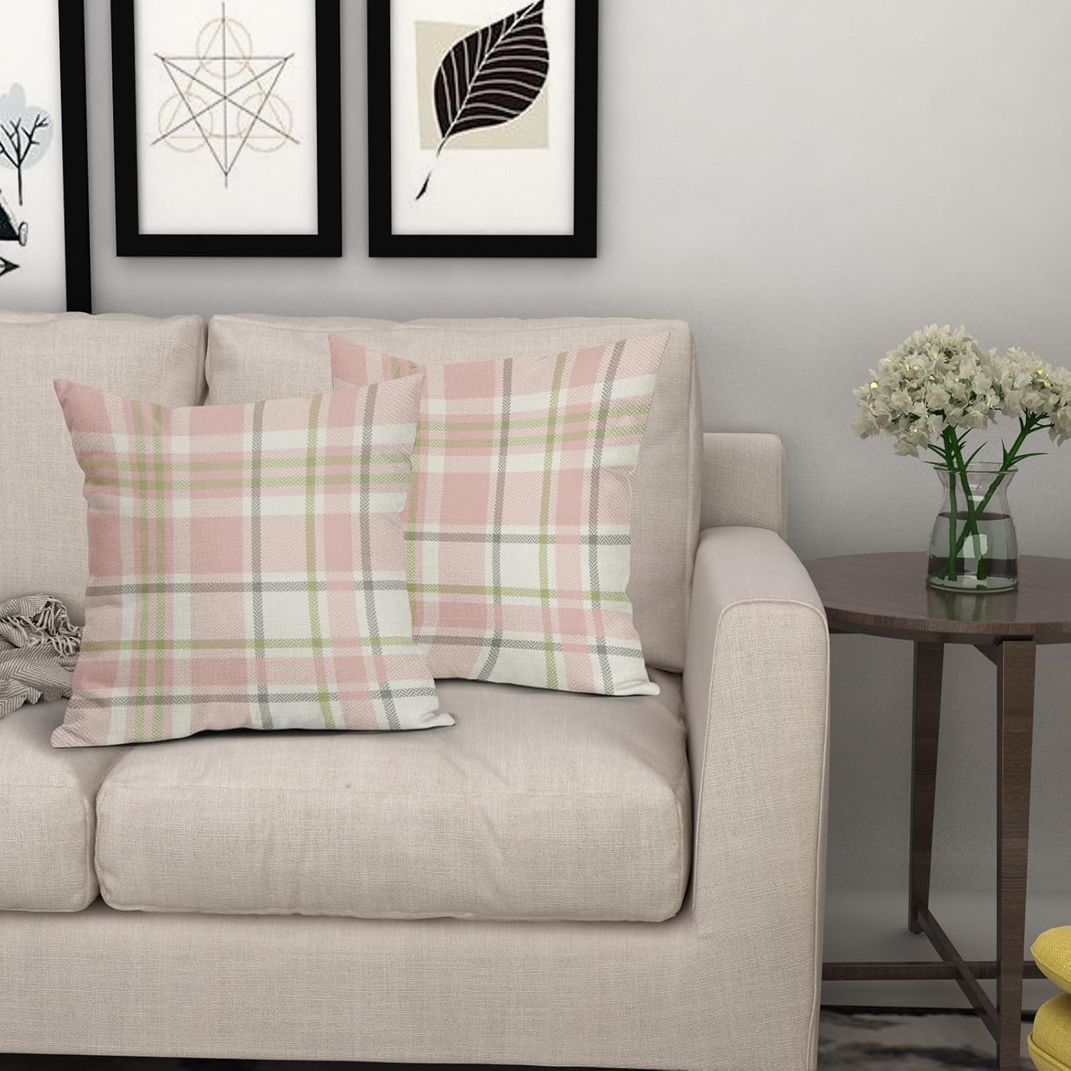 Easter Plaid Pillow Covers 24x24 Set of 2 Light Pink Green Grey Buffalo Check Print Spring Holiday Tartan Decorative Pillowcases Outdoor Farmhouse Throw Cushion Case Decor for Couch Sofa Bed