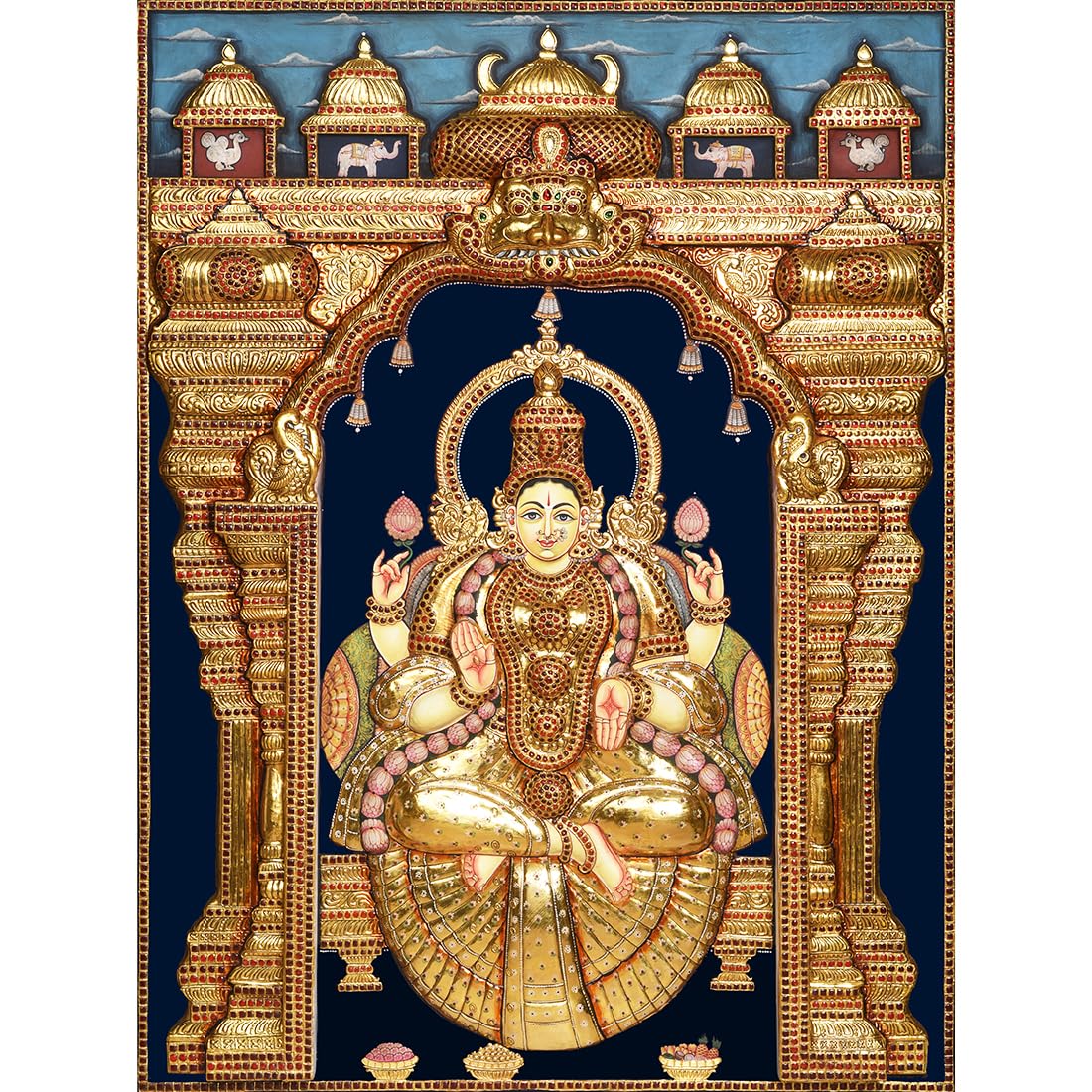 AllZon Maha Lakshmi Printed Tanjore Painting With Photo Frame