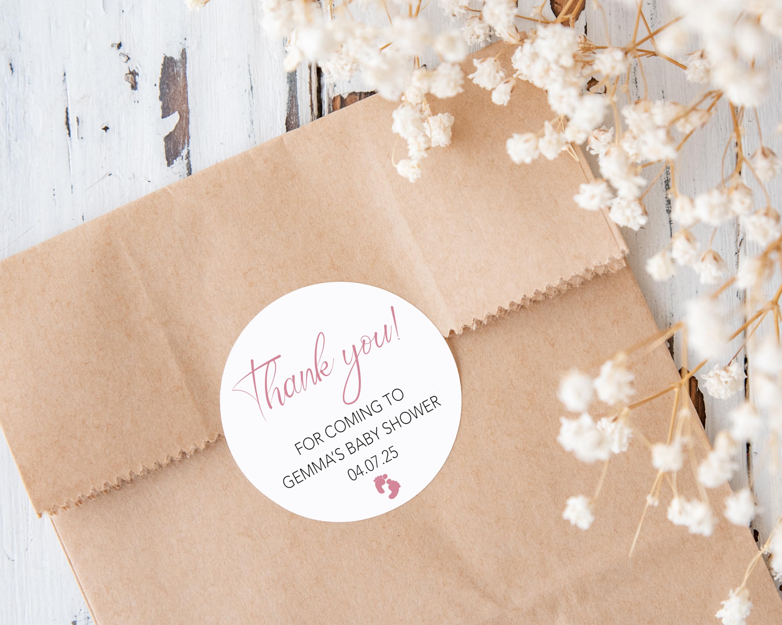 Treasured Forever Limited Pink Personalised Baby Shower Stickers X 24 (45Mm) Round Labels – Party Bag, Favour Or Sweet Cone – Baby Shower Decoration – 24 Stickers