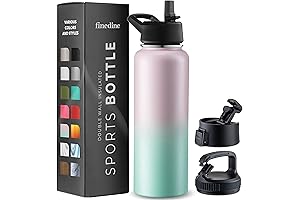 FineDine Triple Walled, Insulated Water Bottles with Straw - 40oz Stainless Steel Metal Bottle