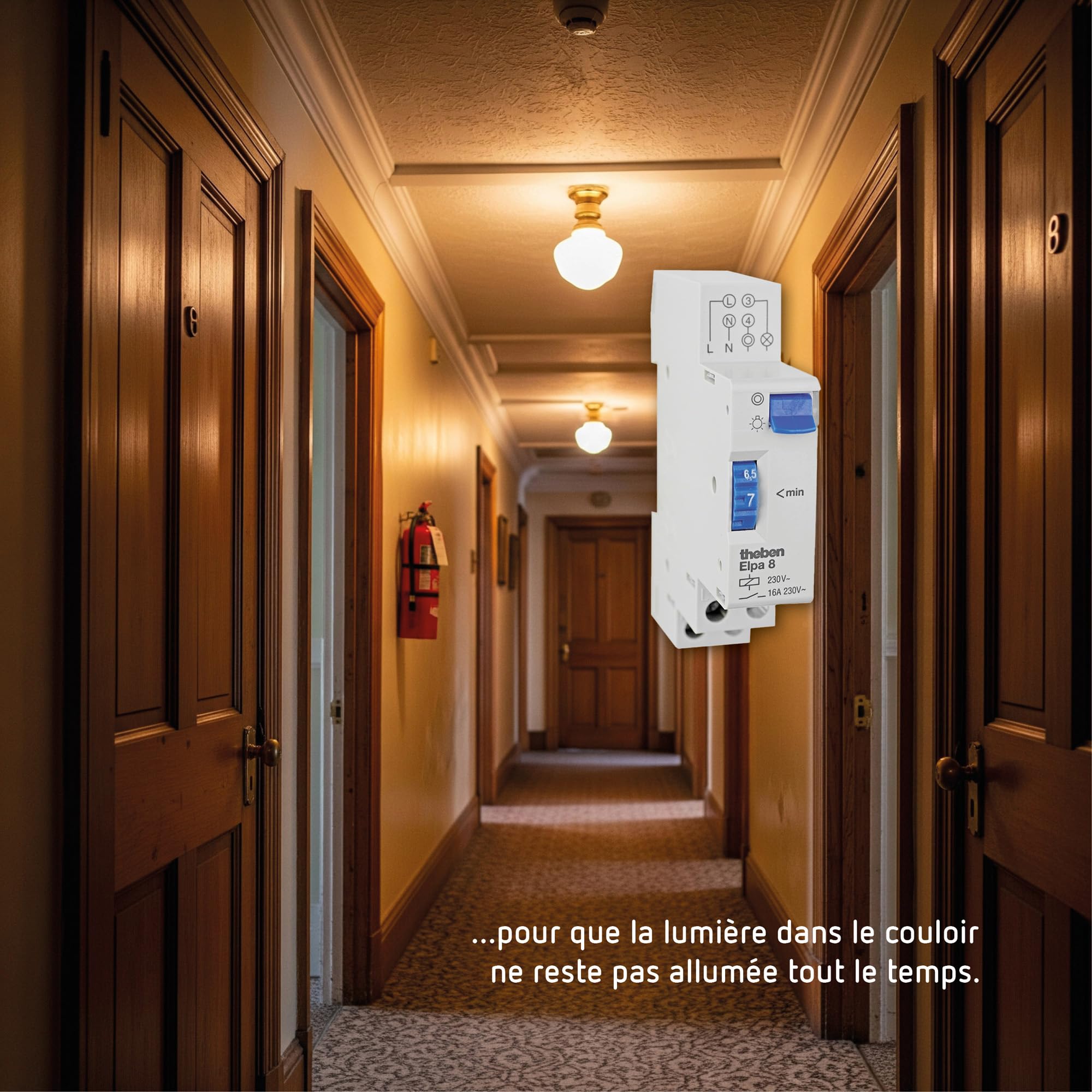 Theben ELPA 8 0080804 - Minuterie d’escalier électromécanique, TLZ, Aucune consommation de Courant au Repos, 3 Fils, 4 Fils, possibilité de réarmement, 300 W LED (Version française)