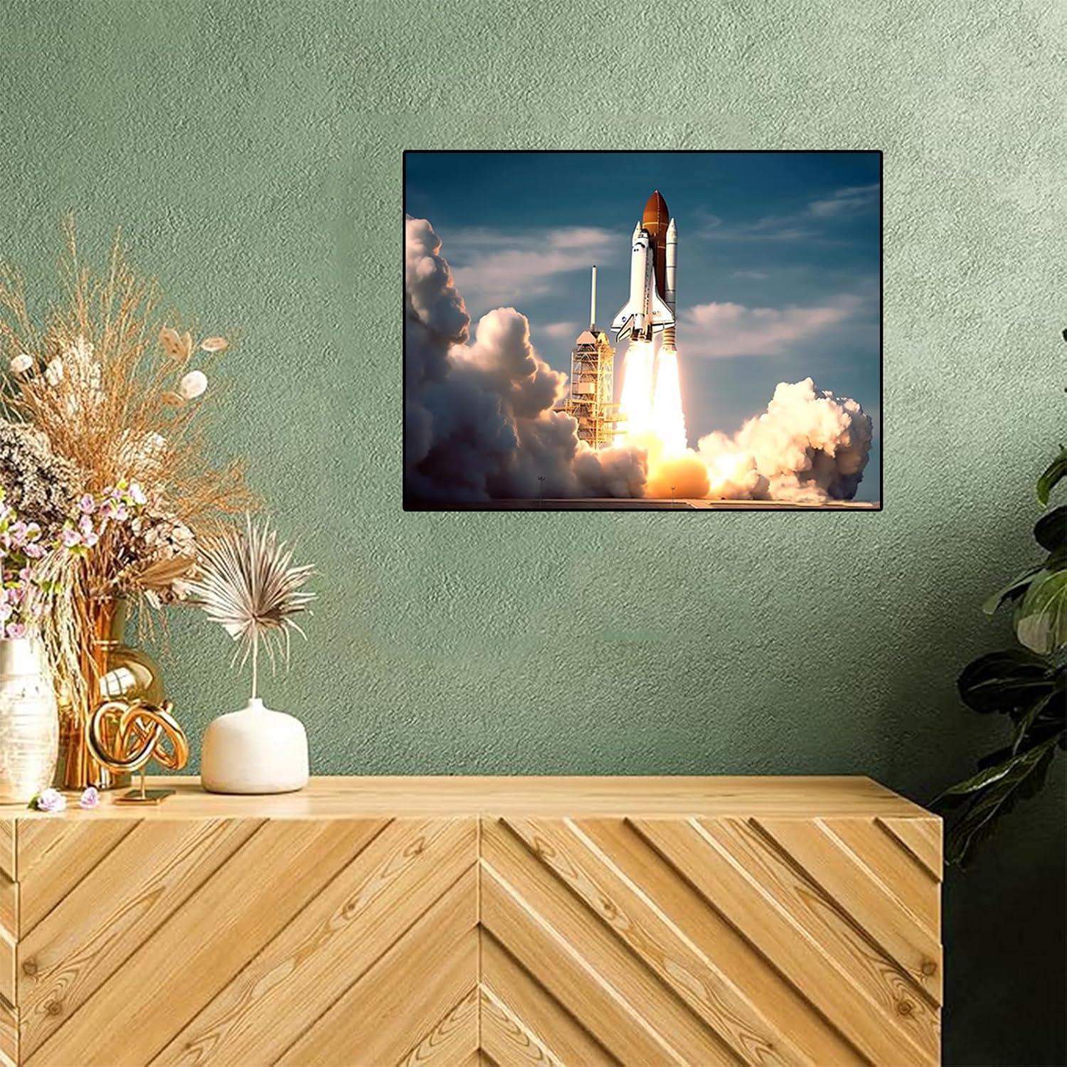 Diamond Painting Kits Magnificent Space Shuttle Launching, 5D DIY Crafts for Adults Diamond Art Kits, Full Drill Round Gem Painting Kit Paint with Diamonds Dots, Space Rocket Launch Gifts 12x16 inch