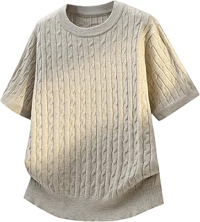 [Nishikiori] Tシャツ 夏服 メンズ 半袖 ニット 薄手 セーター 涼しい カットソー 通気性 吸汗速乾 快適 クルーネック ケーブル編み シンプル オシャレ ファッション 無地 オールドマネースタイル 柔らかい肌触り 夏用
