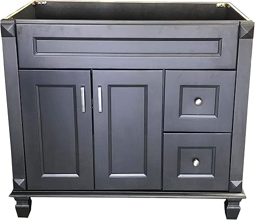 Gabinete de madera maciza metálica de carbono para baño, 36 pulgadas de ancho x 21 pulgadas de profundidad x 32 pulgadas de alto (cajones derechos)